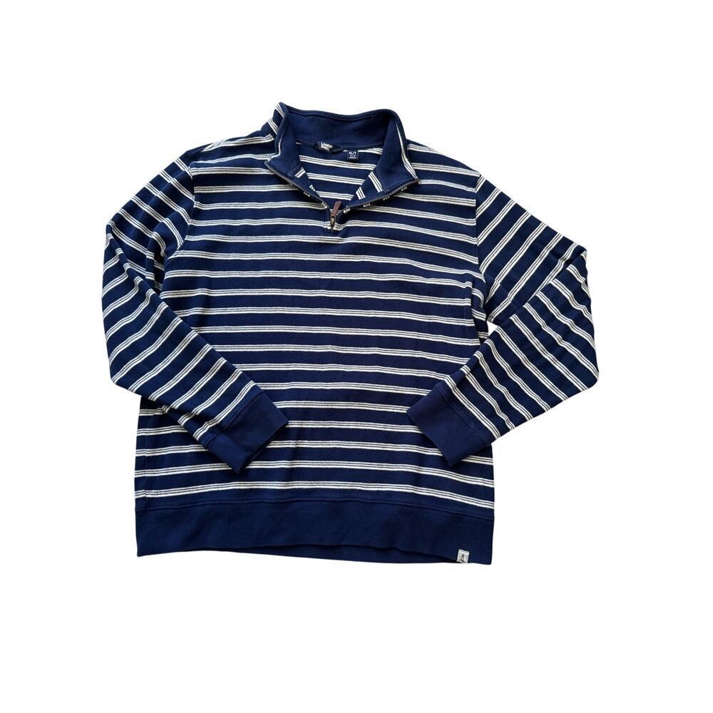 Lands End Sweater size XL TALL, Blue with White stripes, 100% Cotton,lightweight